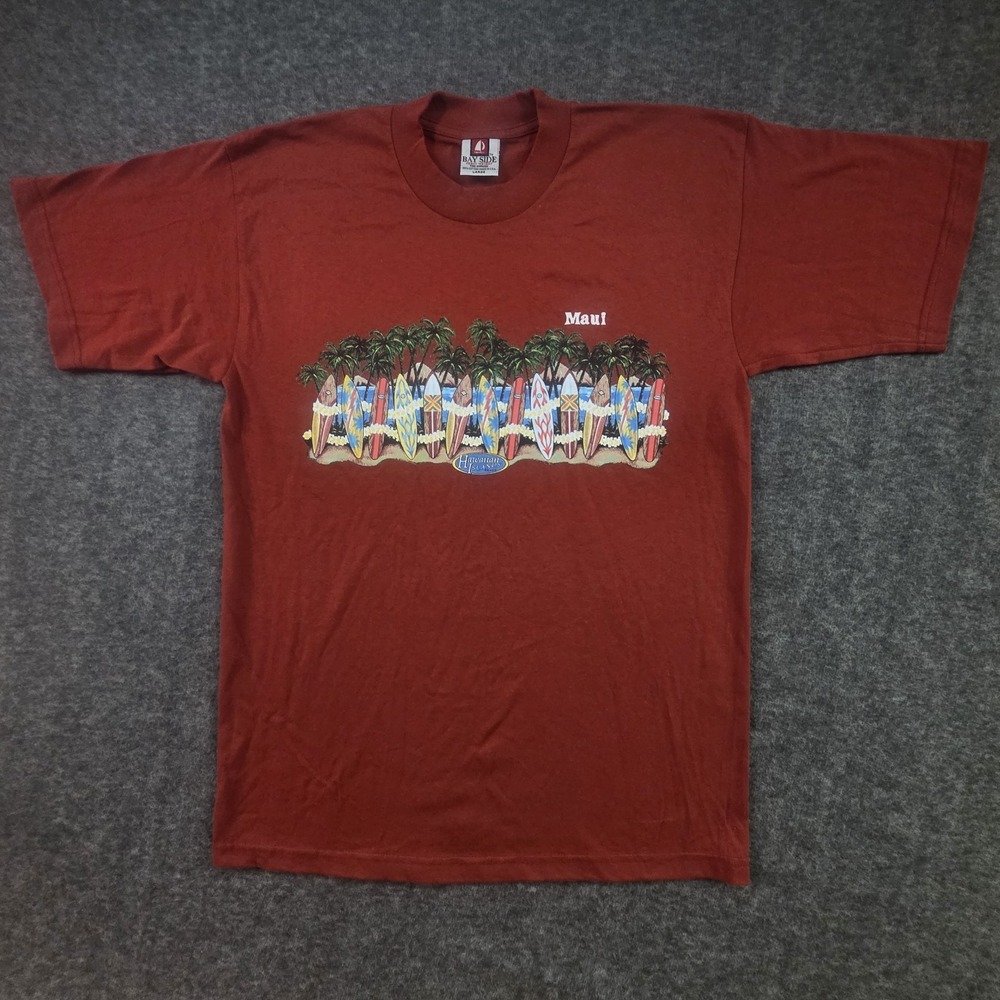 Hawaiian Islands Brand Shirt Men Large Maui Red Bayside USA Surfboards Tropical
